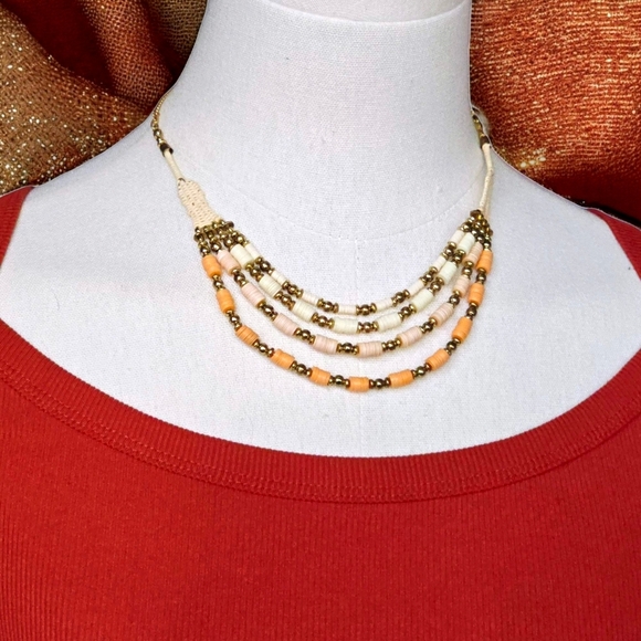 🆕 Boho Layered Multi Strand Necklace Handcrafted Antique Gold Beaded Statement - Picture 1 of 13